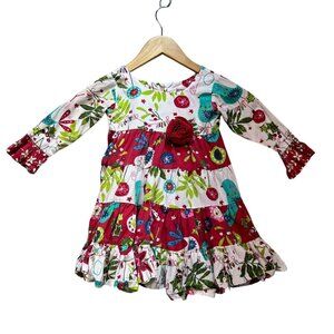 Jelly The Pug Girls Christmas Holiday Tiered Dress Size 3T Long Sleeve Floral